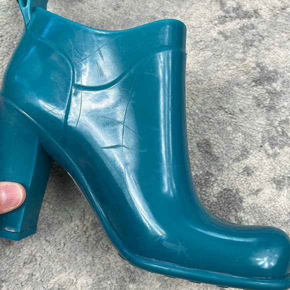 Bottega Veneta Shine Heeled Ankle Boots Rubber Rain Deep Teal Jade Sz 36 - Picture 16 of 16